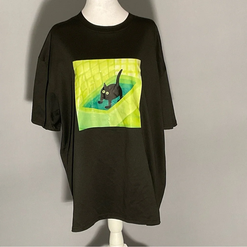 Trend Scaredy Cat Graphic Tee XXL | Oversized Black Novelty Cat Shirt